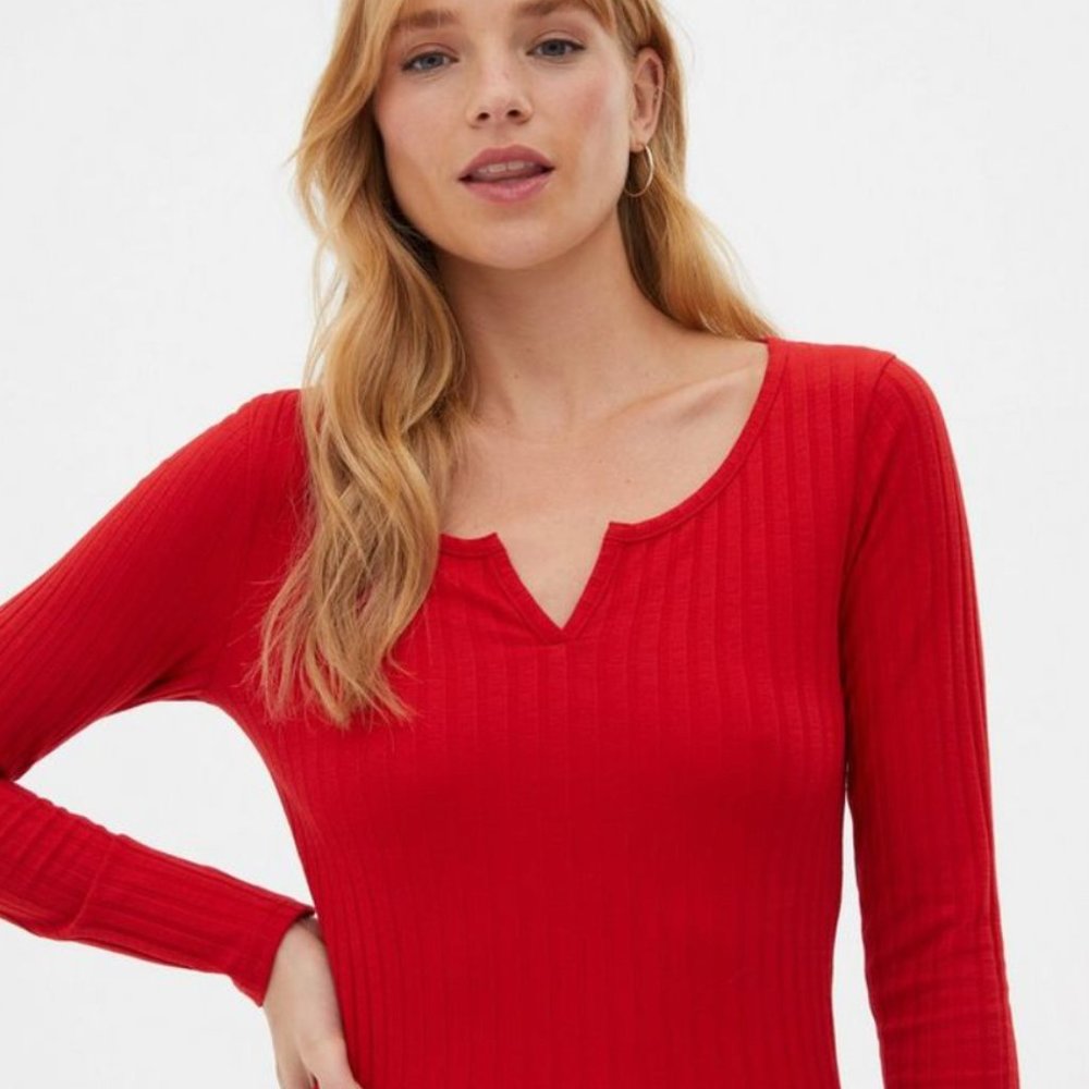 BP Notch Neck Bright Red Long Sleeve